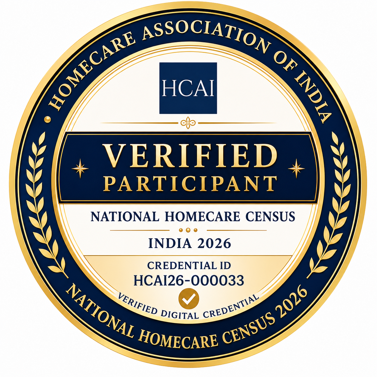 Illustration of HCAI verified participant digital badge for National Homecare Census India 2026